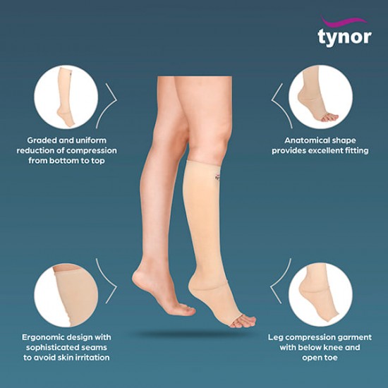 Tynor Compression Garment Leg Below Knee Open Toe - Wide  (I 80)